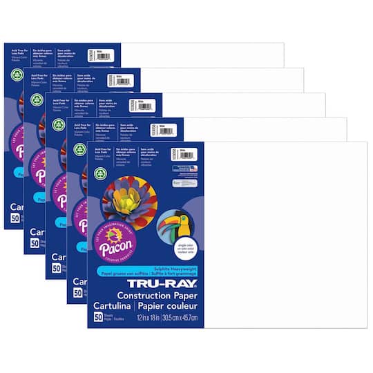Tru-Ray® 12" x 18" Construction Paper, 5 Packs of 50 Sheets